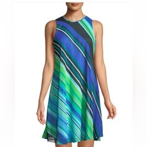 Calvin Klein Vibrant Striped Trapeze Sleeveless Dress, Lined EUC  Sz 12 Ret $118
